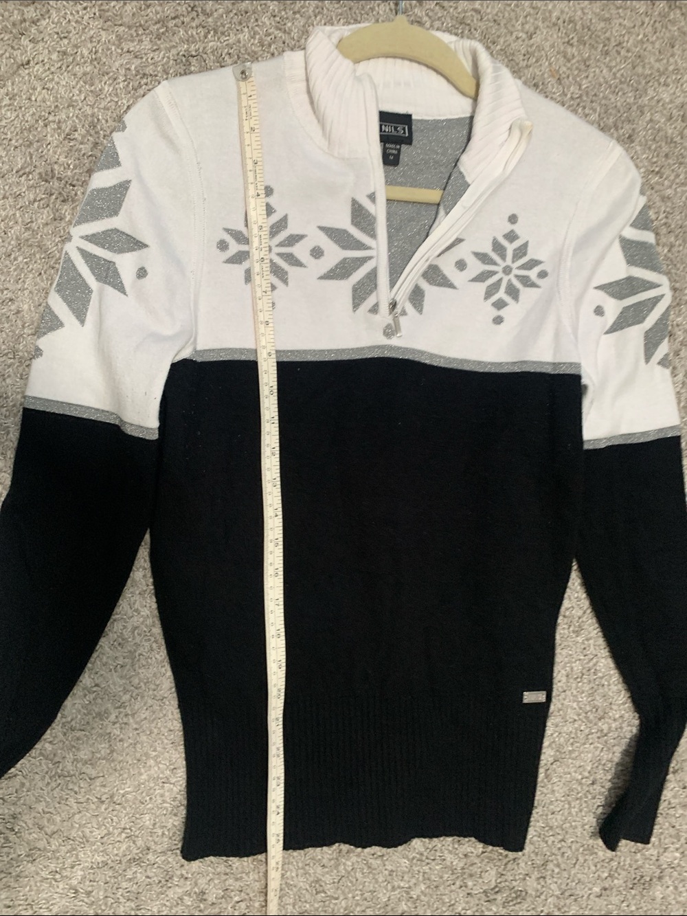 NILS Black & White Half-Zip Snowflake Sweater - Picture 6 of 8